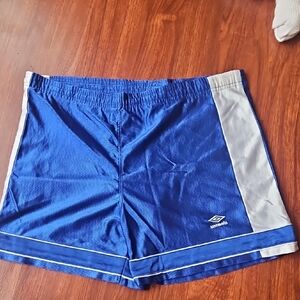 Vintage Umbro Shiny Nylon Soccer Shorts - Blue & White, Made In USA. SMALL